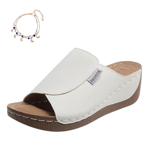 Argumub Orthopädische Sandalen Damen, Ergonomische Und Rutschfeste Keilsandalen, Strandhausschuhe Mit Offenen Zehen Mit Fischmaul (Weiß, Erwachsene, 36, Numerisch, EU Schuhgrößensystem, M) von Argumub