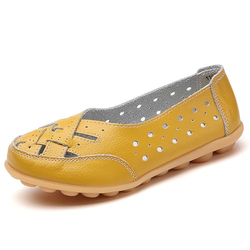 Argumub Orthopädische Slipper von Stylendy, orthopädische Slipper aus atmungsaktivem Leder, atmungsaktive Freizeitschuhe für Damen (Gelb, Erwachsene, Damen, 42, Numerisch, EU Schuhgrößensystem, M) von Argumub