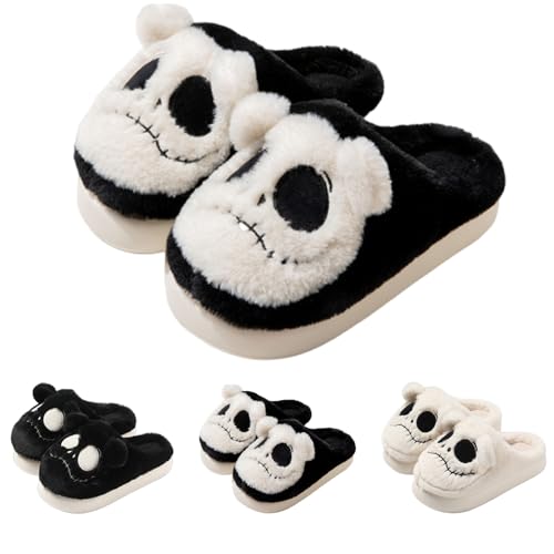 Argumub Scream Slippers, Ghostface Slippers, Warm Soft Plush Halloween House Slippers for Women Indoor Outdoors, schwarz / weiß, 38 EU von Argumub