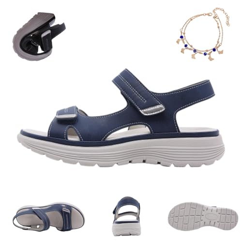 Argumub Tisselix Orthopädische Sandalen Für Damen, Rutschfeste Leichte Keilabsatz Sport-Strandsandalen Und Fußgewölbeunterstützung (Blau, Erwachsene, 42, Numerisch, EU Schuhgrößensystem, M) von Argumub