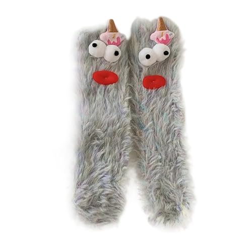 Argumub Warme, gemütliche, flauschige Cartoon-Monster-Socken, flauschige Tiersocken, Winter-Kawaii-lustige Eltern-Kind-Schlafsocken (Grau) von Argumub