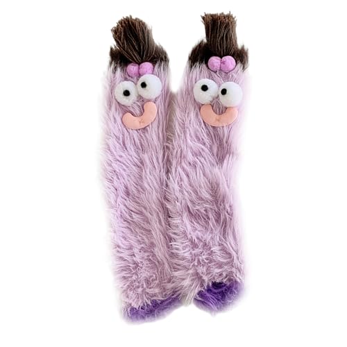 Argumub Warme, gemütliche, flauschige Cartoon-Monster-Socken, flauschige Tiersocken, Winter-Kawaii-lustige Eltern-Kind-Schlafsocken (Lila) von Argumub