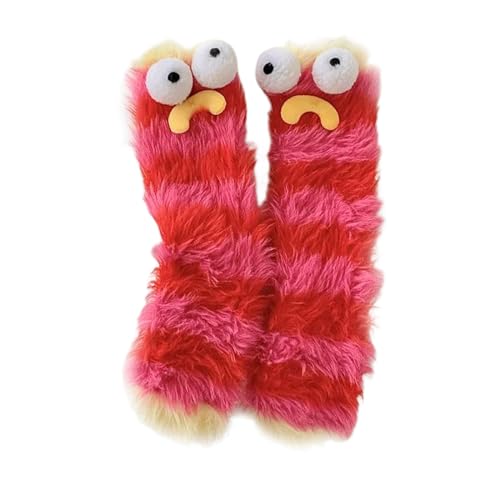 Argumub Warme, gemütliche, flauschige Cartoon-Monster-Socken, flauschige Tiersocken, Winter-Kawaii-lustige Eltern-Kind-Schlafsocken (Rot) von Argumub