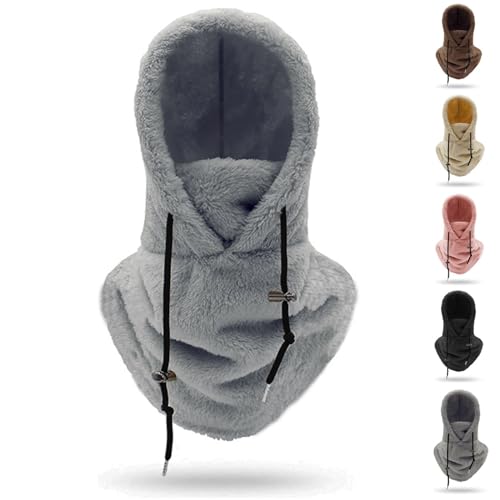 Argumub Warme Plüsch Fahrradhaube Skimaske Sherpa Kapuzenschal Winddicht Verstellbar Fleece Winter Gesichtsmaske Skifahren Reiten Fleece Mütze Schal (DE/NL/SE/PL, Alphanumerisch, Einheitsgröße, Grey) von Argumub