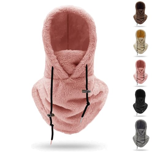 Argumub Warme Plüsch Fahrradhaube Skimaske Sherpa Kapuzenschal Winddicht Verstellbar Fleece Winter Gesichtsmaske Skifahren Reiten Fleece Mütze Schal (DE/NL/SE/PL, Alphanumerisch, Einheitsgröße, Pink) von Argumub