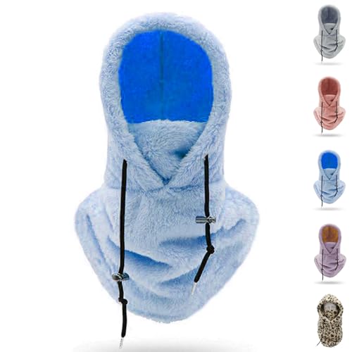 Argumub Warme Plüsch Fahrradhaube Skimaske Sherpa Kapuzenschal Winddicht Verstellbar Fleece Winter Gesichtsmaske Skifahren Reiten Fleece Mütze Schal (DE/NL/SE/PL, Alphanumerisch, Einheitsgröße, Blue) von Argumub