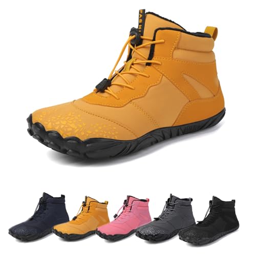 Argumub Winter Barfußschuhe Damen Herren, Breite Zehenpartie Wasserdicht Rutschfest Stiefel Barfußschuhe Winter (A-Gelb, Erwachsene, 45, Numerisch, EU Schuhgrößensystem, M) von Argumub