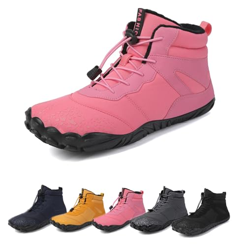 Argumub Winter Barfußschuhe Damen Herren, Breite Zehenpartie Wasserdicht Rutschfest Stiefel Barfußschuhe Winter (A-Rosa, Erwachsene, 46, Numerisch, EU Schuhgrößensystem, M) von Argumub