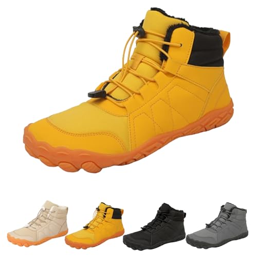 Argumub Winter Barfußschuhe Damen Herren, Breite Zehenpartie Wasserdicht Rutschfest Stiefel Barfußschuhe Winter (F-Gelb, Erwachsene, 42, Numerisch, EU Schuhgrößensystem, M) von Argumub