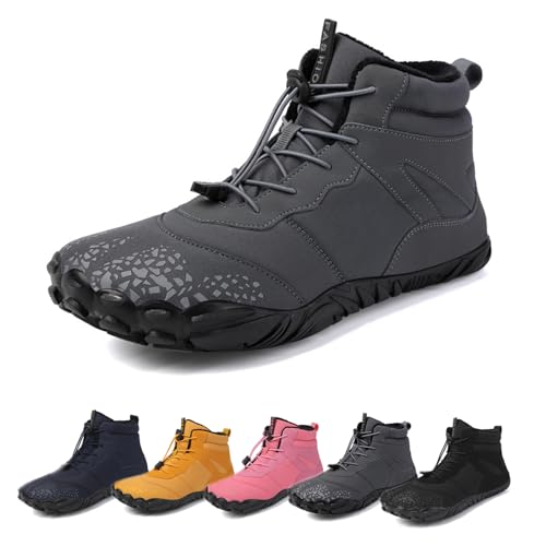 Argumub Winter Barfußschuhe Damen Herren, Breite Zehenpartie Wasserdicht rutschfest Stiefel Barfußschuhe Winter (A-Grau, Erwachsene, 39, Numerisch, EU Schuhgrößensystem, M) von Argumub