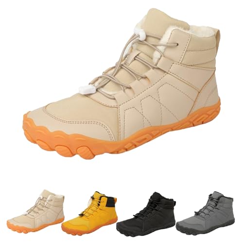 Argumub Winter Barfußschuhe Damen Herren, Breite Zehenpartie Wasserdicht rutschfest Stiefel Barfußschuhe Winter (F-Beige, Erwachsene, 41, Numerisch, EU Schuhgrößensystem, M) von Argumub