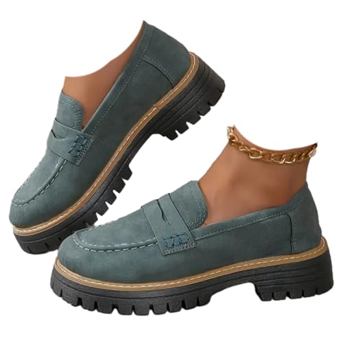 Orthoture-orthopädische Plateau-Loafer, bequeme Damen-Loafer mit runder Spitze im Retro-Stil zum Hineinschlüpfen für die Arbeit (Grün, Erwachsene, Damen, 38, Numerisch, EU Schuhgrößensystem, M) von Argumub