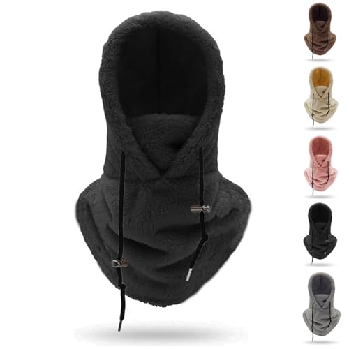 Warme Plüsch Fahrradhaube Skimaske Sherpa Kapuzenschal Winddicht Verstellbar Fleece Winter Gesichtsmaske Skifahren Reiten Fleece Mütze Schal (DE/NL/SE/PL, Alphanumerisch, Einheitsgröße, Black) von Argumub