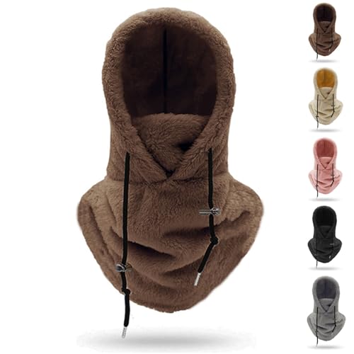 Warme Plüsch Fahrradhaube Skimaske Sherpa Kapuzenschal Winddicht Verstellbar Fleece Winter Gesichtsmaske Skifahren Reiten Fleece Mütze Schal (DE/NL/SE/PL, Alphanumerisch, Einheitsgröße, Brown) von Argumub