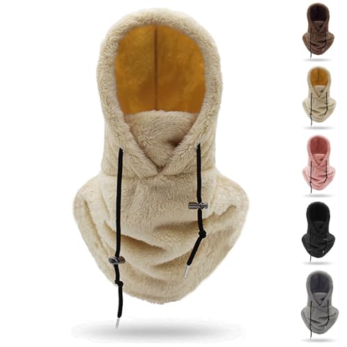 Warme Plüsch Fahrradhaube Skimaske Sherpa Kapuzenschal Winddicht Verstellbar Fleece Winter Gesichtsmaske Skifahren Reiten Fleece Mütze Schal (DE/NL/SE/PL, Alphanumerisch, Einheitsgröße, Khaki) von Argumub