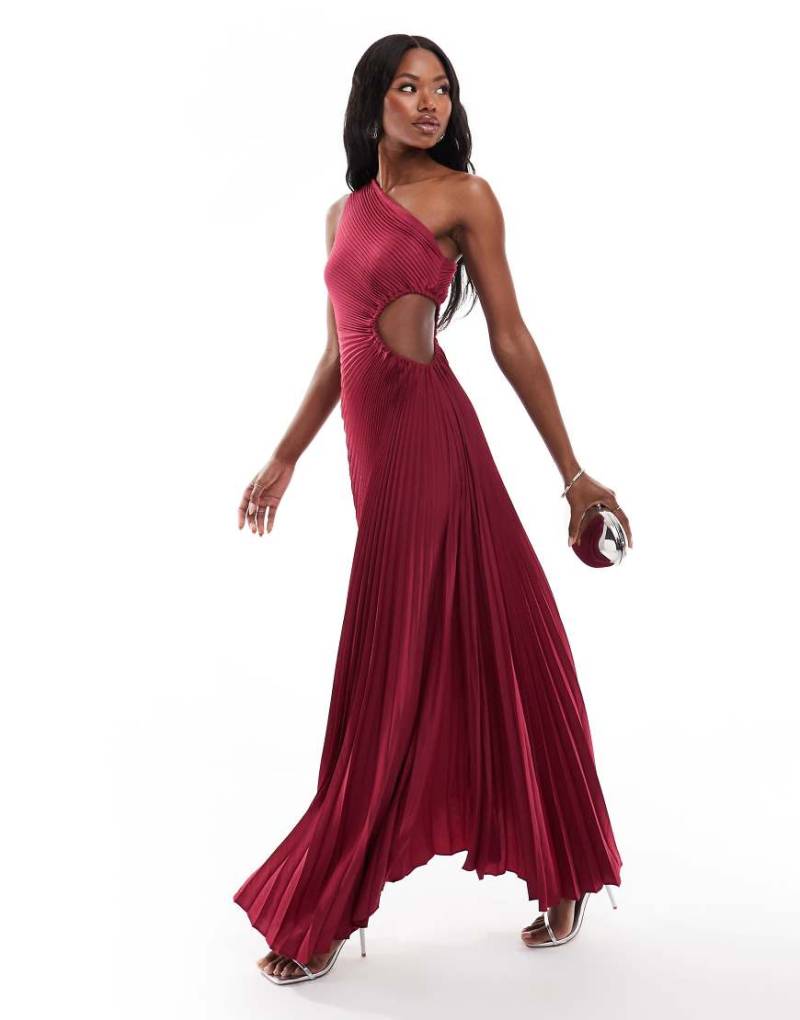 Aria Cove Exklusiv - Plissee-Maxikleid in Beerenrot mit One-Shoulder-Träger und Zierausschnitt von Aria Cove