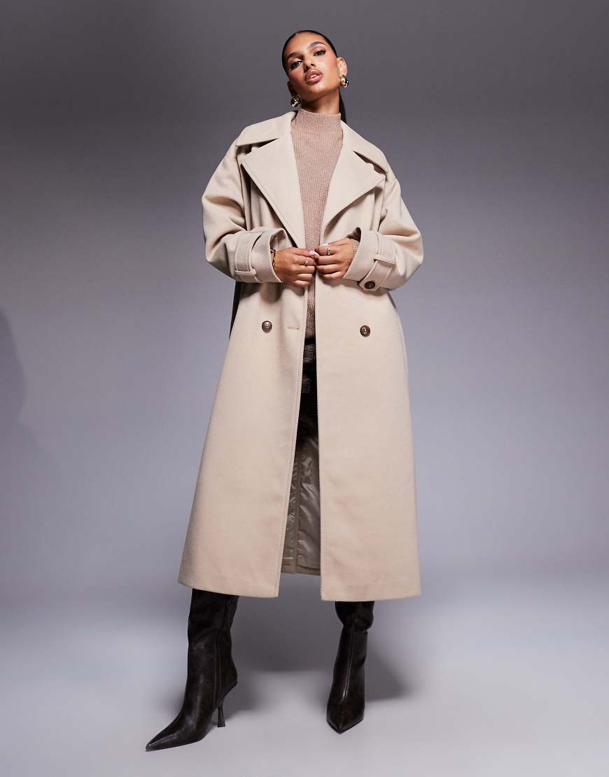 Aria Cove - Langer, schwerer Trenchcoat in beiger Wolloptik mit Kragen-Neutral von Aria Cove