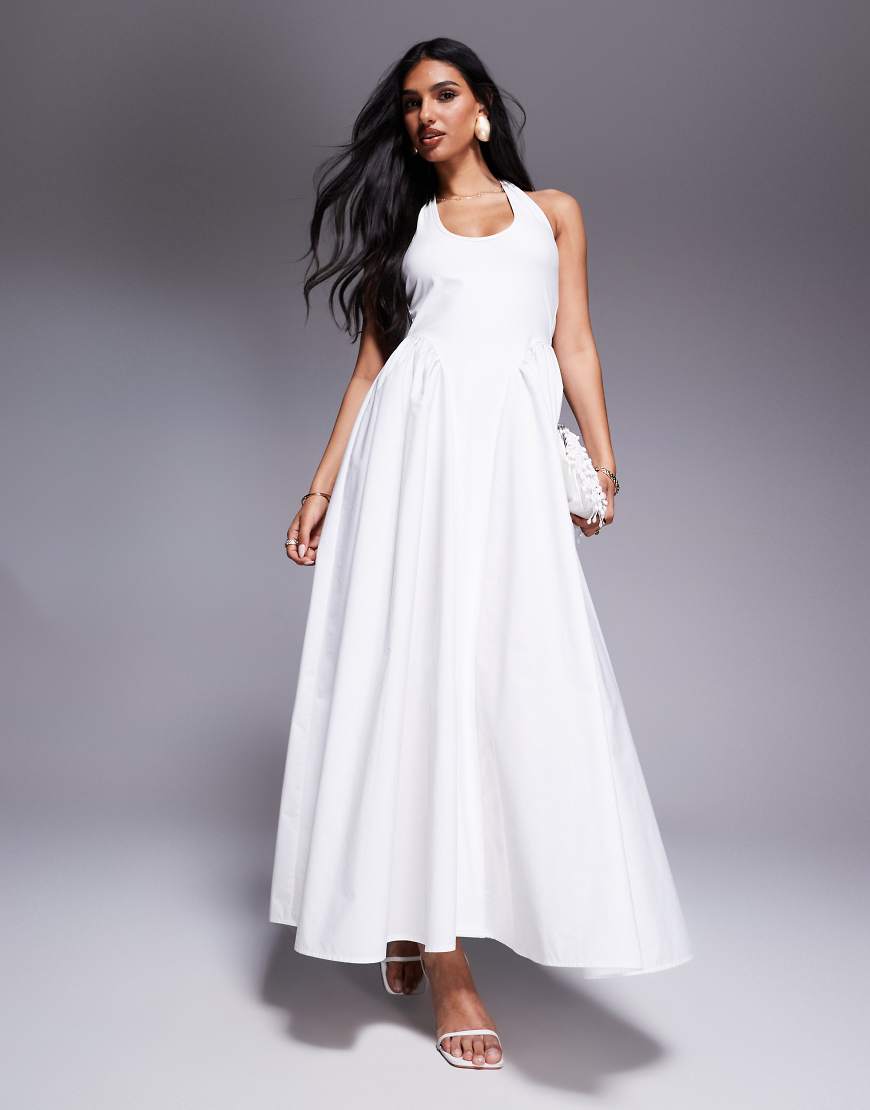 Aria Cove - Neckholder-Maxikleid in Weiß mit U-Ausschnitt und tiefer Taille Aria Cove - Neckholder-Maxikleid in Weiß mit U-Ausschnitt und tiefer Taille von Aria Cove