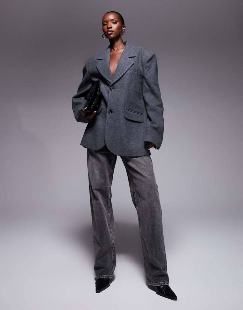 Aria Cove - Oversize-Blazer in anthrazitgrauer Wolloptik mit überschnittenen Schultern von Aria Cove