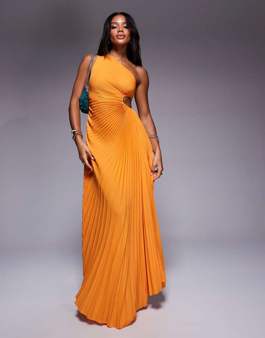 Aria Cove - Plissee-Maxikleid in Orange mit One-Shoulder-Träger und Zierausschnitt von Aria Cove