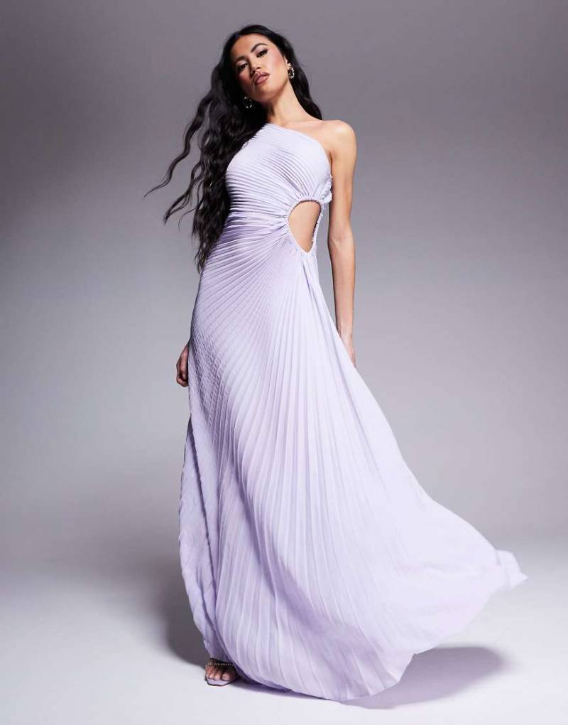 Aria Cove - Plissee-Maxikleid in zartem Flieder mit One-Shoulder-Träger und Zierausschnitt-Lila von Aria Cove
