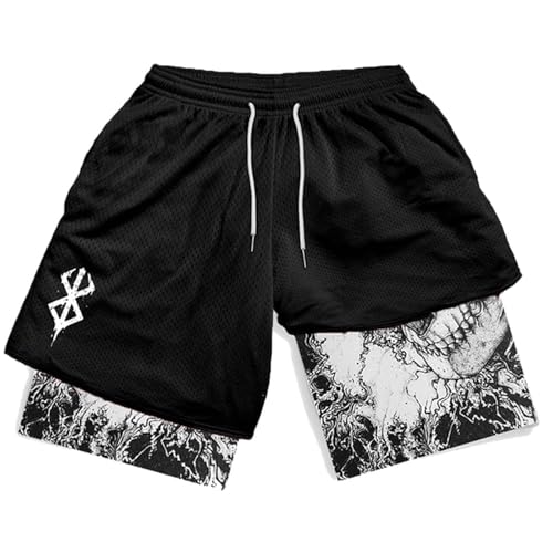 Y2K Sommer Männer Streetwear Anime Hohe Taille Oversize Atmungsaktive Gym Kurze Hosen Training Fitness Workout Track Shorts Kleidung-Schwarz (B)-XXXL von Aria Luxe