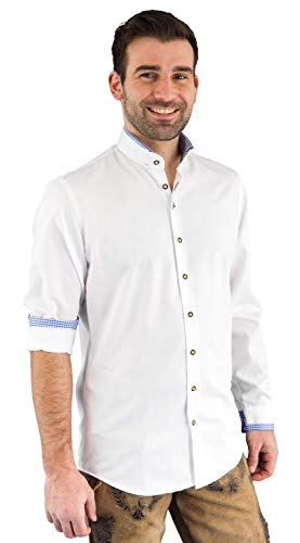 Arido Trachtenhemd Herren 2624 255 30 Baumwollhemd Weiß Blau Kariert Hemd Stehkragen Slim Fit Freizeit Shirt Herren Slim - 36 von Arido