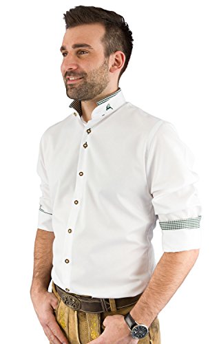 arido Trachtenhemd Herren 2624 255 Baumwollhemd Weiß Grün Kariert Hemd Stehkragen Slim Fit Freizeit Shirt - 38 von arido
