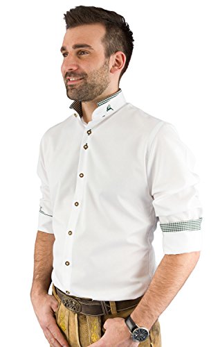 arido Trachtenhemd Herren 2624 255 Baumwollhemd Weiß Grün Kariert Hemd Stehkragen Slim Fit Freizeit Shirt - 45 von arido