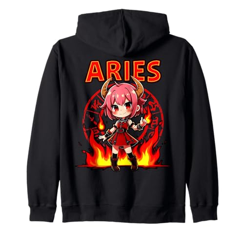 Anime Start Schild Widder Dämon Girl Fire Kapuzenjacke Anime Start Schild Widder Dämon Girl Fire Kapuzenjacke von Aries Fire Demon Anime Character Tee Fun Wear