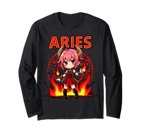 Anime Start Schild Widder Dämon Girl Fire Langarmshirt Anime Start Schild Widder Dämon Girl Fire Langarmshirt von Aries Fire Demon Anime Character Tee Fun Wear