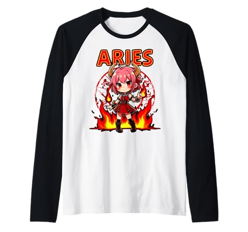 Anime Start Schild Widder Dämon Girl Fire Raglan Anime Start Schild Widder Dämon Girl Fire Raglan von Aries Fire Demon Anime Character Tee Fun Wear