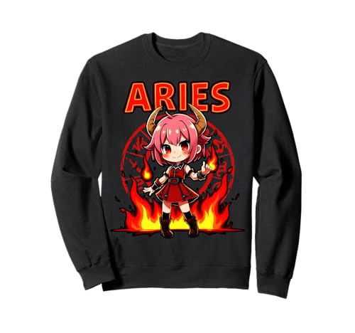 Anime Start Schild Widder Dämon Girl Fire Sweatshirt von Aries Fire Demon Anime Character Tee Fun Wear
