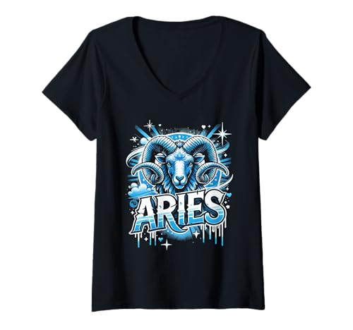 Damen Aries Sternzeichen Stern Astrologie Geburtstag Horoskop T-Shirt mit V-Ausschnitt von Aries Sternzeichen Geburtstag Horoskop