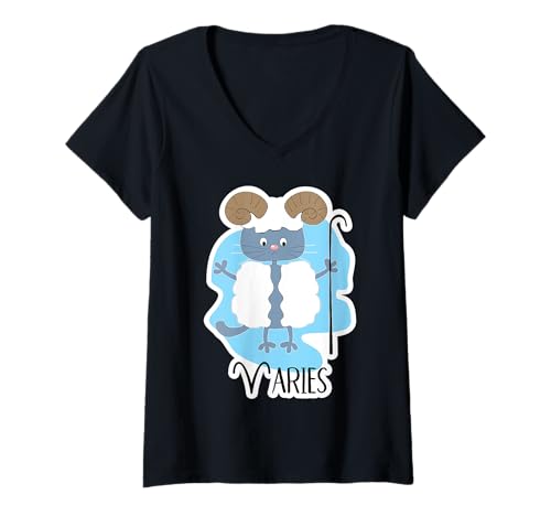 Damen Widder -Zodiac -Zeichen süßes Katzenthema Astrologie T-Shirt mit V-Ausschnitt Damen Widder -Zodiac -Zeichen süßes Katzenthema Astrologie T-Shirt mit V-Ausschnitt von Aries Zodiac Sign Cute Cat Astrology Horoscope