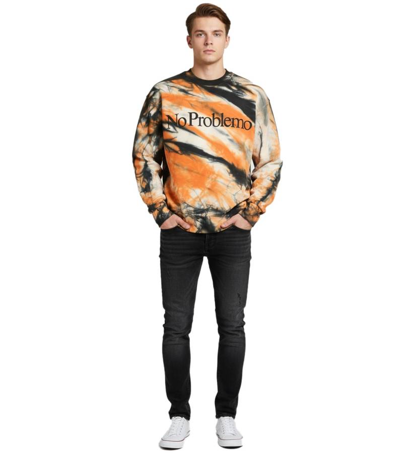 Aries Tiger Dye Herren Sweatshirt mit "No Problemo" Schriftzug Baumwoll-Pullover Sweater Bunt von Aries