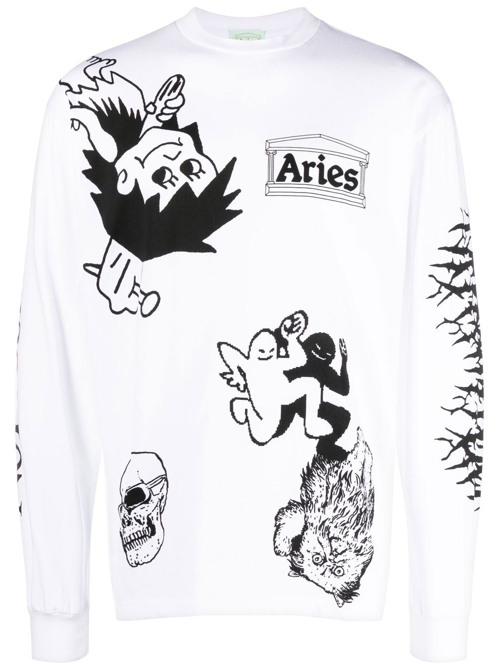 Aries Langarmshirt mit grafischem Print - Weiß von Aries