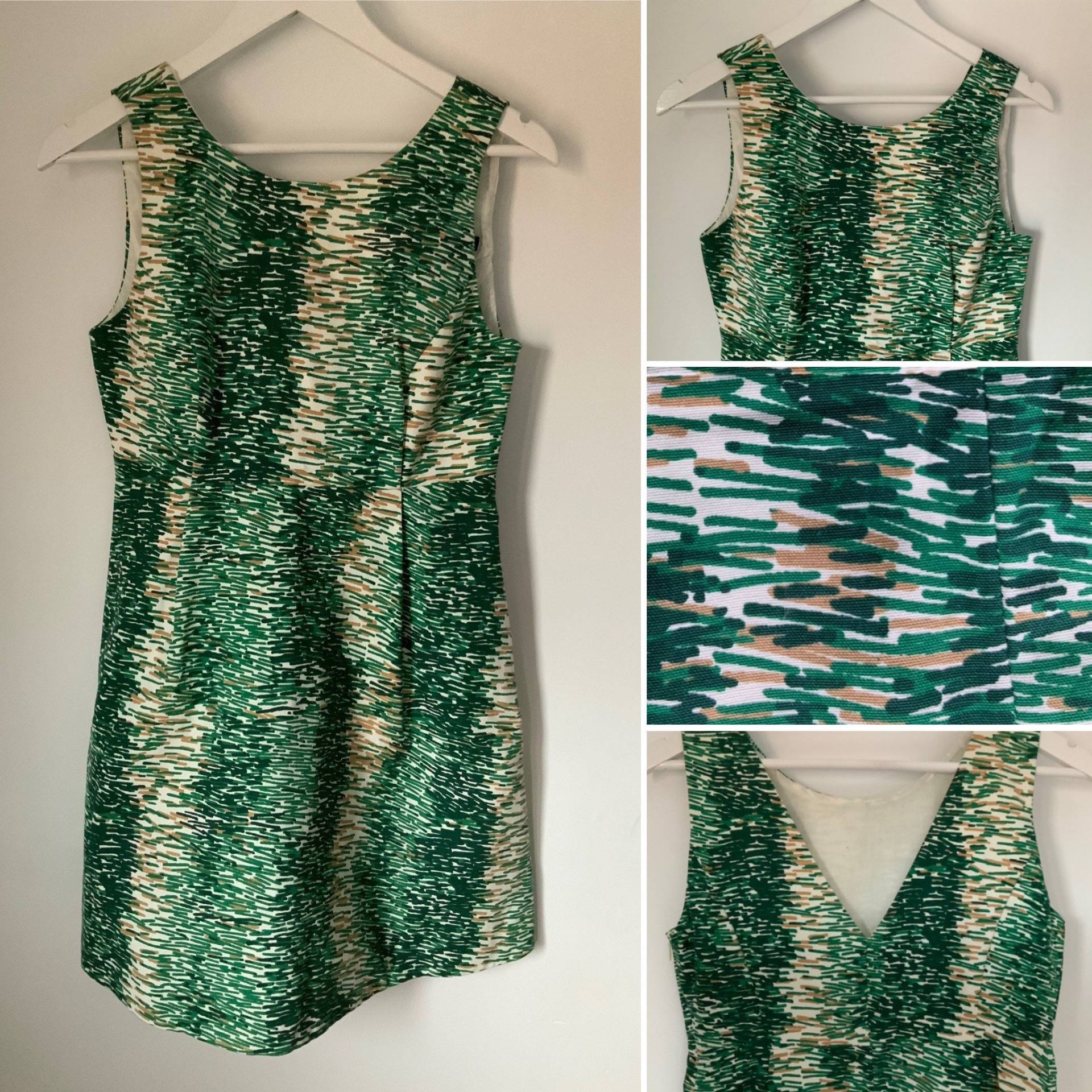 60S Style Mini Kleid, A Linie Rock Und V Kragen Auf Dem Rücken. Weiß, Grün Creme Farbe. Zara Größe M. Reißverschluss An Der Seite. Baumwolle 100% 60S Style Mini Kleid, A Linie Rock Und V Kragen Auf Dem Rücken. Weiß, Grün Creme Farbe. Zara Größe M. Reißverschluss An Der Seite. Baumwolle 100% von ArigataVintage