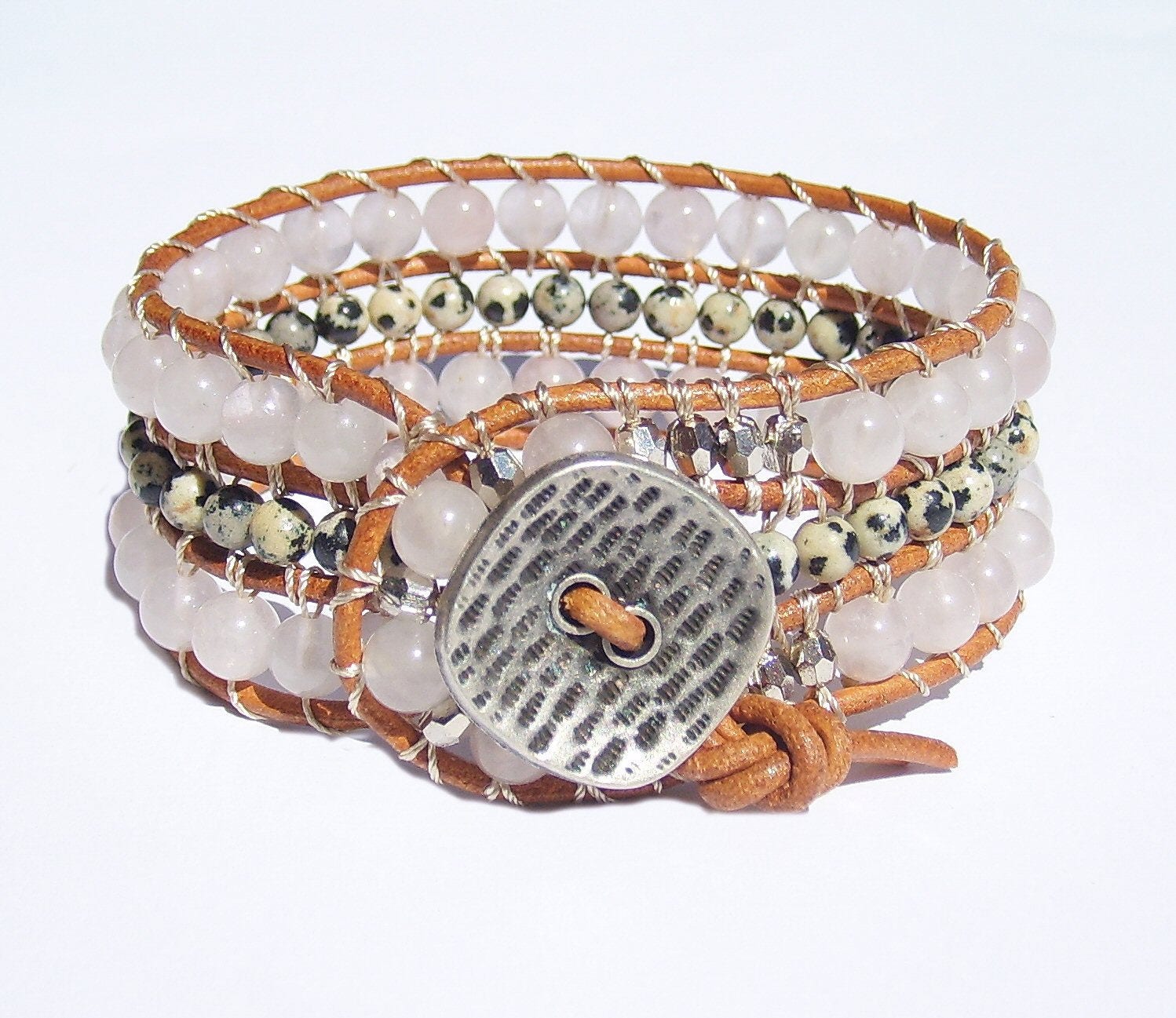 Leder Wickelarmband Manschette Armband, Lederschmuck, Lederwickelarmband Für Frauen, Rosa Wrap Armband Rosenquarz Stein Halsketten von ArilelJewelry