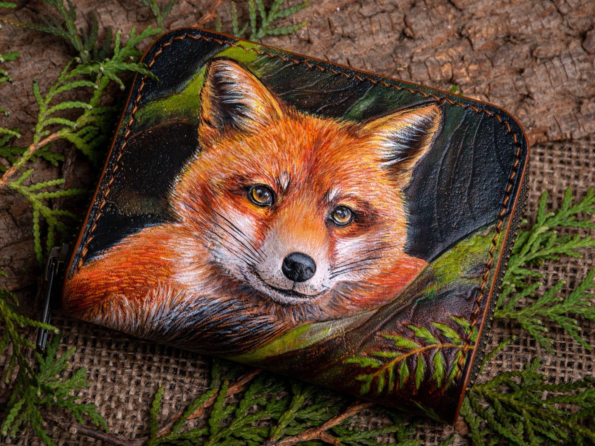Hand-Punzierte Rotfuchs Leder Geldbörse - Woodland Creature Art Einzigartiges Tier Design Fuchs. Damen Geldbörse. Roter Fuchs Geldbeutel von ArimLeatherworks