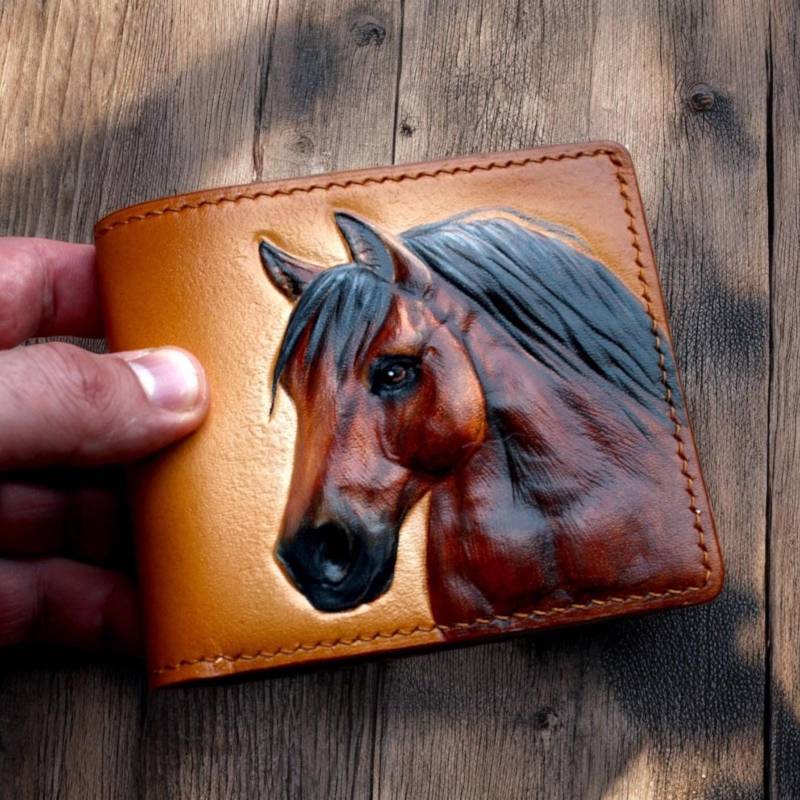 Leder Portemonnaie, Pferde Geldbeutel, Hand-Punzierte Ledergeldbörse, Handgeschnitzte Geldbörse, Geschnitzte Cowboy Individuelle Geschenkidee von ArimLeatherworks