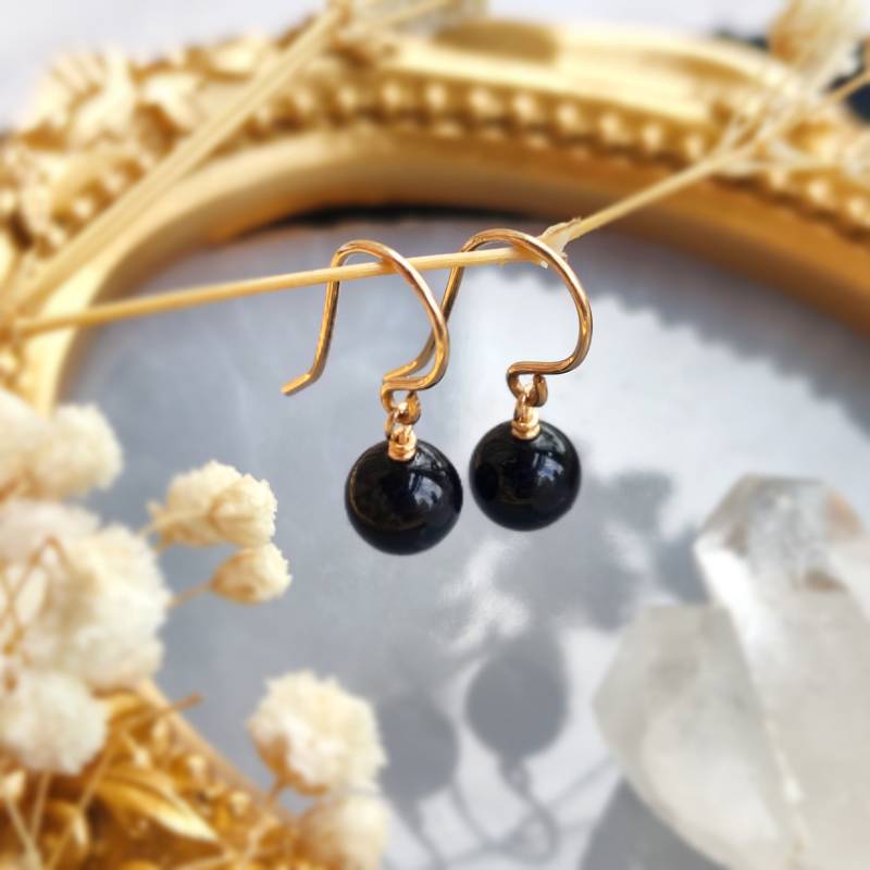 Kleine Schwarze Turmalin Kugel Ohrringe 14K Gold Filled, Rose Sterling Silber, Empath Protection, Winzig Edelstein von ArisHeartmade