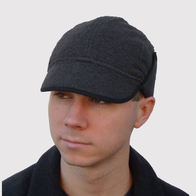 Entdecker-Herrenhut, Trooper-Hut Mit Ohrenklappen Und Visier in Dunkelgrauer Alpaka - & Wollstrick Wasserdichten Techno-Details Fleece-Futter von ArishaHatters