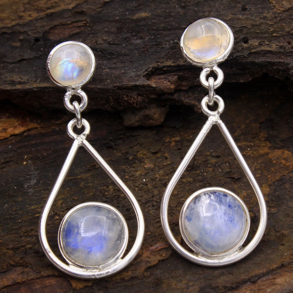 Aaa Solid Designer Natürliche Regenbogen Mondstein Edelstein Drop & Baumeln Ohrring - 925 Sterling Silber Handgemachte Ohrringlänge 1, 5 "- Ae2143 von Arishasilverco