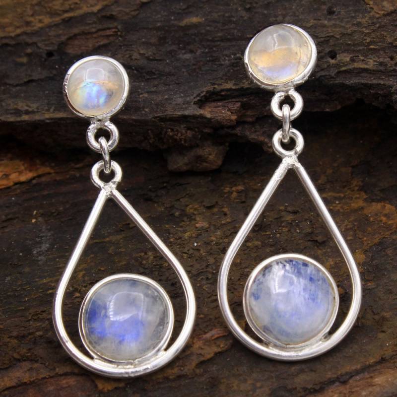 Aaa Solid Designer Natürliche Regenbogen Mondstein Edelstein Drop & Baumeln Ohrring - 925 Sterling Silber Handgemachte Ohrringlänge 1, 5 "- Ae2143 von Arishasilverco