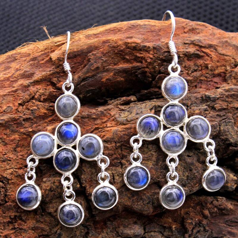 Handgemachte Sterling Silber Labradorit Ohrringe - 5 cm von Arishasilverco