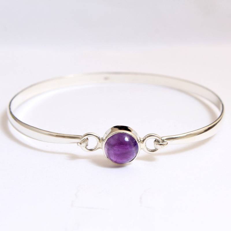 Amethyst-sterlingsilber-Armreif - Handgefertigter Designerschmuck, 19 cm von Arishasilverco