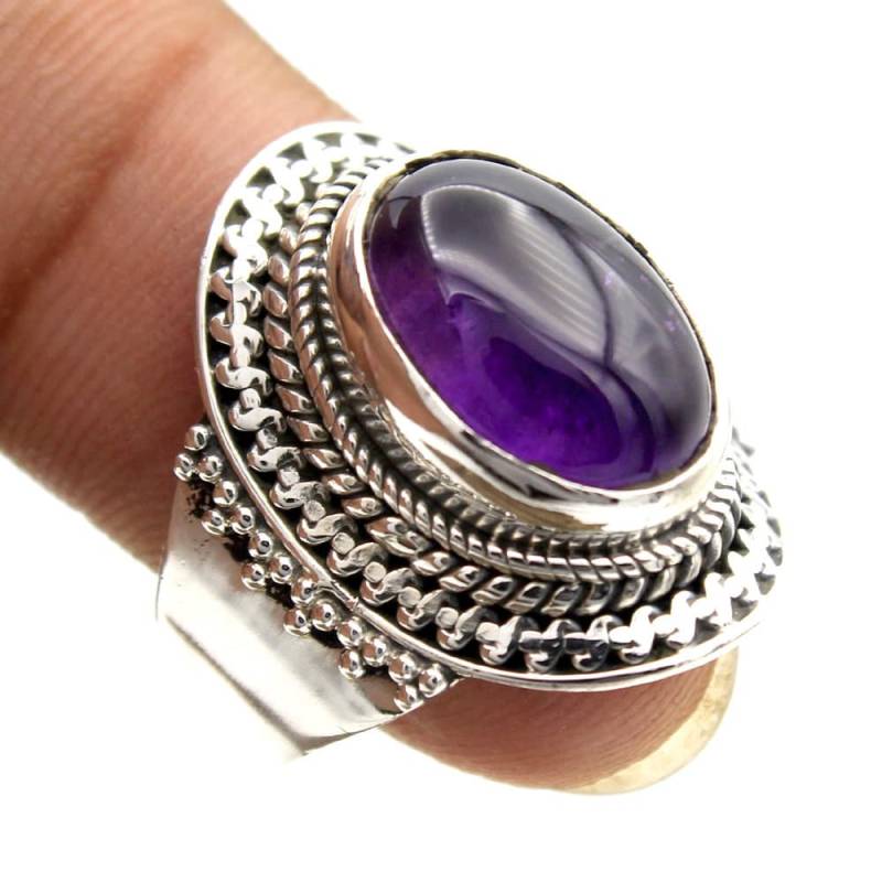 Bali Amethyst Ring Handgefertigter 925Er Sterling Silber von Arishasilverco