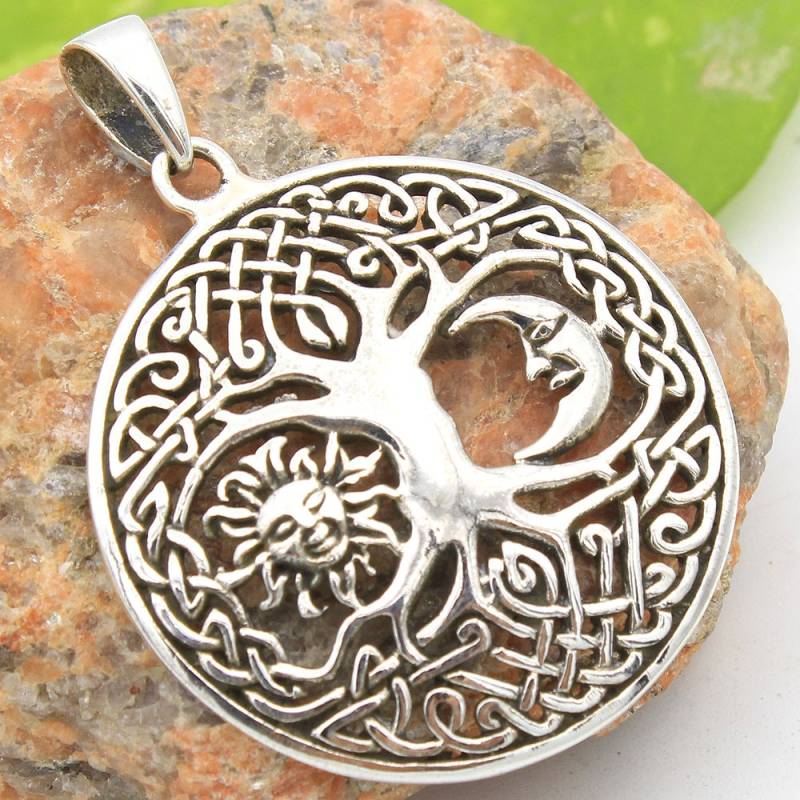 Handgemachte Sterling Silber Baum Des Lebens Anhänger Sonne & Mond Filigree von Arishasilverco