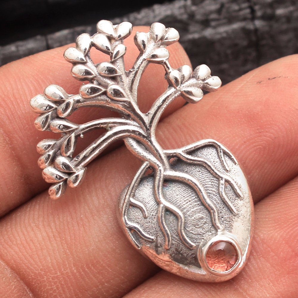 Baum Des Lebens Orange Turmalin Anhänger - Handgefertigter Sterling Silber Charm von Arishasilverco
